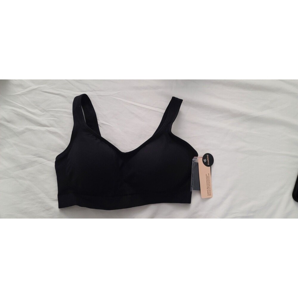 Truekind Womens Sz L Daily Comfort Wireless Shaper Bra w/ Extender Black 10022
